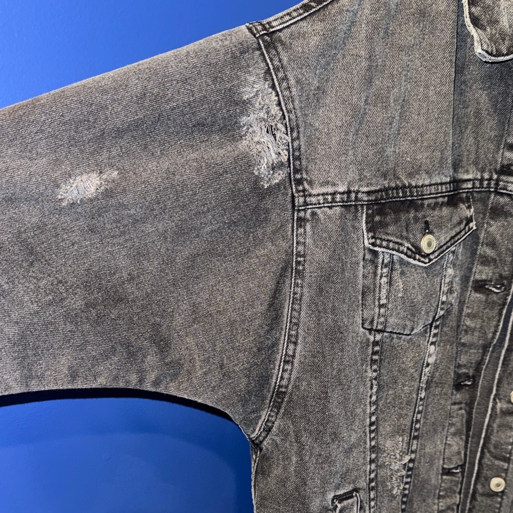 ZARA- Distressed Washed Black Denim Jacket Size S - Picture 6 of 14